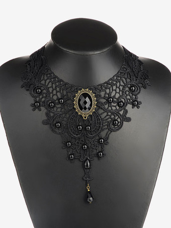 ロリィタネックレス ゴシック くり抜きネックレス 樹脂 レース カジュアル ネックレース ブラック