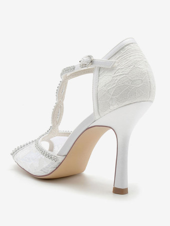 女性のブライダルシューズラインストーンレースのぞき見つま先スティレットヒールブライダルシューズ