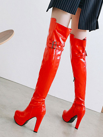 ニーハイブーツ レディース靴 PU ロングブーツ ブラック シューズ レディースブーツ シック＆モダン 12cm チャンキーヒール アーモンドトゥ 無地 アウトドア