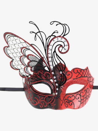 レッド 大人のためのカーニバルマスク黒のプラスチックマスカレードコスチュームアクセサリー