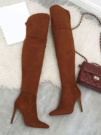 サイハイ ブーツ スエード ポインテッド トゥ サイズ US 5-12.5 スティレット オーバー ザ ニー ブーツ