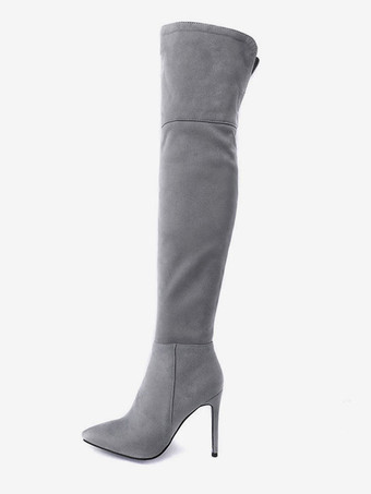 グレイサイハイ ブーツ スエード ポインテッド トゥ サイズ US 5-12.5 スティレット オーバー ザ ニー ブーツ