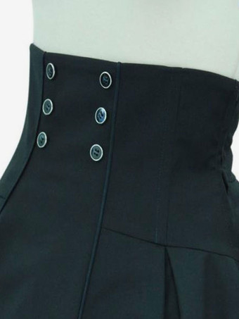 クラシックロリータSKグロメットレースアップブラックコットンロリータスカート