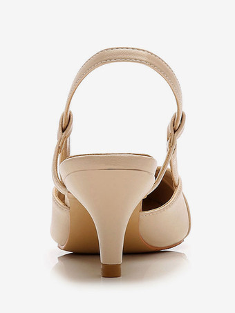 パンプス ポインテッドトゥ ミッドローヒールシューズ 5.5cm アプリコット PU シューズ 無地 ストリートウェア レディース靴