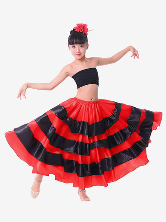 フラメンコ 衣装 レッド ダンス 衣装 スカート 子供用 ポリエステル コスチューム 社交ダンス ハロウィン イベント パーティー 団体服 ベリーダンス 衣装