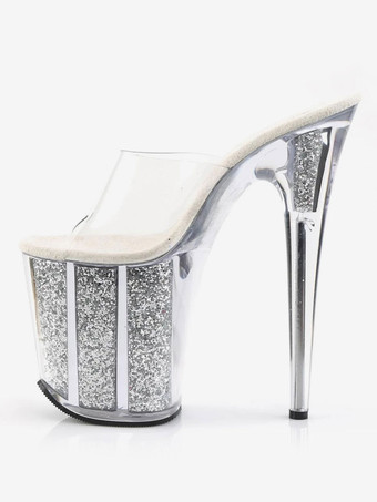 ポールダンスシューズ 女性用セクシーサンダル ローズレザー ピープトゥ プラットフォーム 透明 セクシー スリッパ ストリッパーシューズ