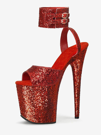 ワインレッド ハイヒール ピープトゥ スティレット ポールダンスシューズ セクシーなサンダル PUレザー