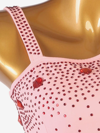 社交ダンスコスチュームピンクの女性のセクシーなポリエステルダンサーボディコンドレスラインストーンダンスウェア