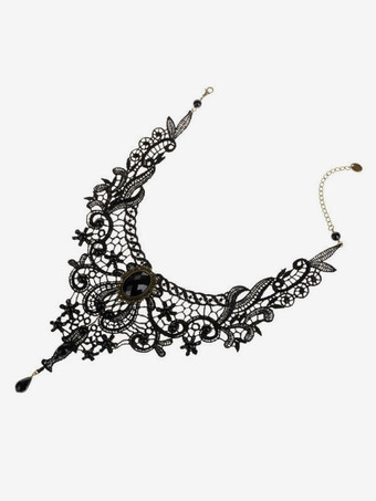 ロリィタネックレス ゴシック くり抜きネックレス 樹脂 レース カジュアル ネックレース ブラック