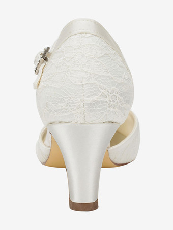 エレガントな2つの部分の結婚式の靴白いレースラウンドトゥチャンキーヒールブライダルシューズ