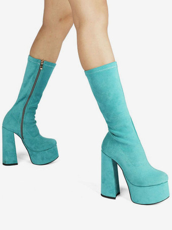 Botas de becerro del talón grueso de las mujeres en botas