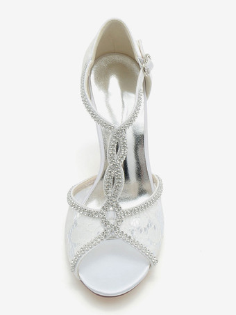 女性のブライダルシューズラインストーンレースのぞき見つま先スティレットヒールブライダルシューズ