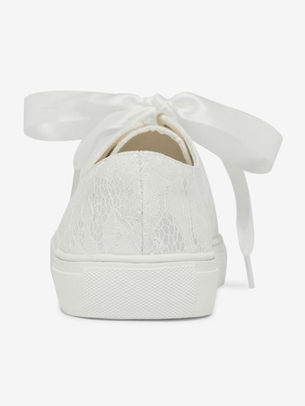 女性の結婚式の靴キャンバス ラウンド トゥ フラット ブライダル スニーカー シューズ