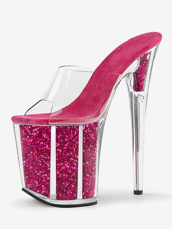 ローズレッドポールダンスシューズ 女性用セクシーサンダル ローズレザー ピープトゥ プラットフォーム 透明 セクシー スリッパ ストリッパーシューズ