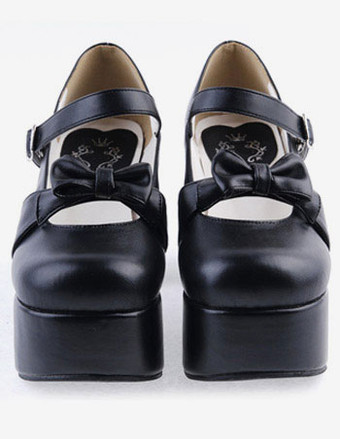 ロリィタシューズ チャンキーヒール ラウンドトゥ PU ブラック