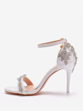 女性のブライダルシューズラインストーンPUレザーオープントゥスティレットヒールブライダルシューズ