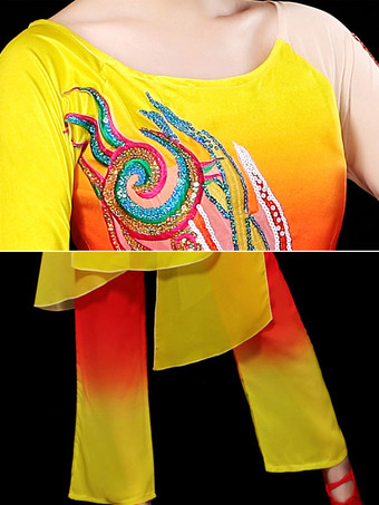 黄色の中国の衣装アジアのダンス衣装2ピース衣装カーニバル衣装