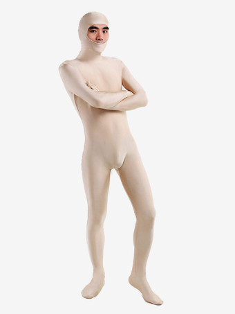 全身タイツ　単色　コスチューム　ハロウィン　エクリュホワイト　ユニセックス　無地　ライクラ・スパンデックス　顔出し　 ハロウィン