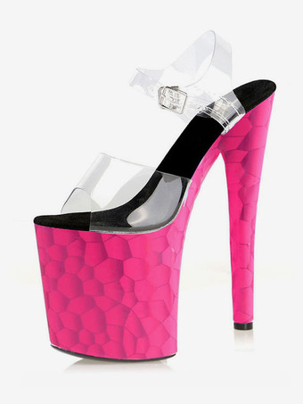 バイオレット女性のためのセクシーなサンダルOragngeRedPVCアッパーオープントゥスティレットヒールアンクルストラップヒール ポールダンスシューズ