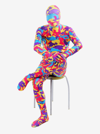 カモフラージ全身タイツ パターニング全身タイツ　マルチカラー　カモフラージュ柄　フルボディ　ライクラ・スパンデックス　大人用　ユニセックス　 ハロウィン