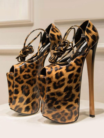 ブラウン 女性セクシーサンダルレッドPUレザーオープントゥスティレットヒールレースアップセクシーレースアップヒールストリッパーシューズ ポールダンスシューズ