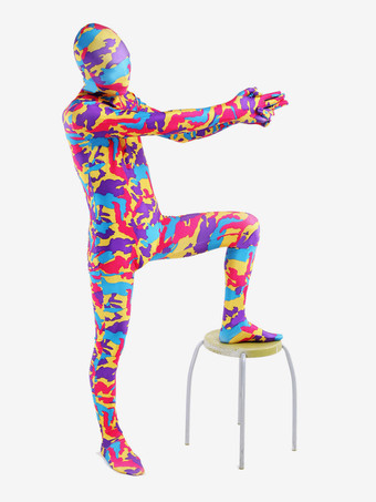 カモフラージ全身タイツ パターニング全身タイツ　マルチカラー　カモフラージュ柄　フルボディ　ライクラ・スパンデックス　大人用　ユニセックス　 ハロウィン