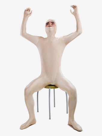 全身タイツ　単色　コスチューム　ハロウィン　エクリュホワイト　ユニセックス　無地　ライクラ・スパンデックス　顔出し　 ハロウィン