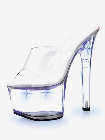 High Heel Sexy Sandalen Blaues PVC-Obermaterial Peep Toe Stiletto-Absatz Slip-On Heel Pantoletten Poledance Schuhe