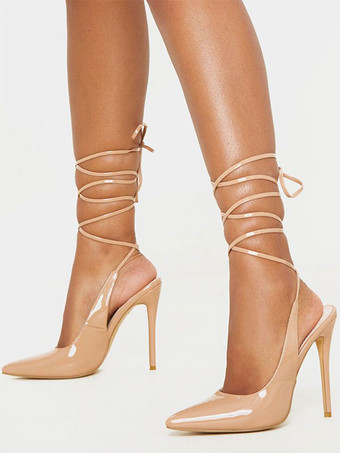 女性ハイヒール マゼンタ ポインテッドトゥ 調節可能なストラップ スリング バック レディース シューズ