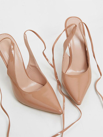 女性ハイヒール マゼンタ ポインテッドトゥ 調節可能なストラップ スリング バック レディース シューズ