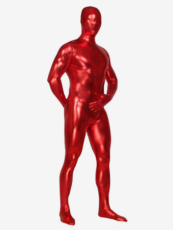Disfraz Carnaval Rojo Metálico Brillante Zentai Halloween Unisex Entero Bodysuit