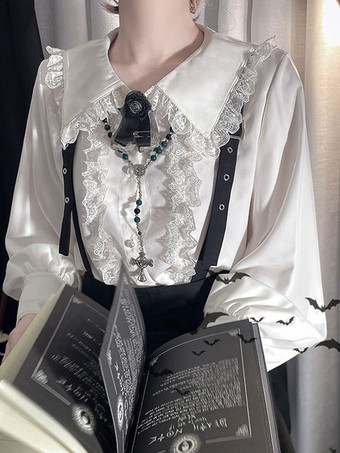 ゴスロリ ブラウス フリル レース 長袖 ブラウス ロリータ トップス ホワイト ロリータ シャツ