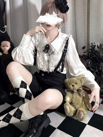 ゴスロリ ブラウス フリル レース 長袖 ブラウス ロリータ トップス ホワイト ロリータ シャツ