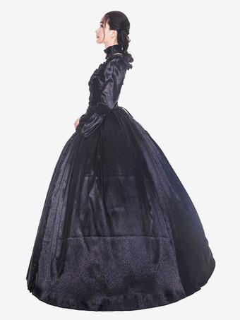 中世 ドレス 女性用 プリンセス 貴族ドレス ブラック 長袖 ヴィクトリア風 マルディグラ レトロ ヨーロッパ 宮廷風 中世 ドレス・貴族ドレス