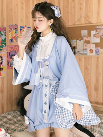 着物ロリータコートライトスカイブルー弓ポリエステルオーバーコートコート夏ロリータ生き抜く