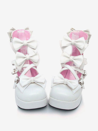 Lolitashow Sapatos de Pony doce Lolita saltos  plataforma arco decoração do ronda do dedo do pé
