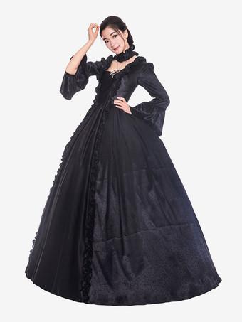 Vestido vintage para mulheres, vestido de Halloween clássico preto