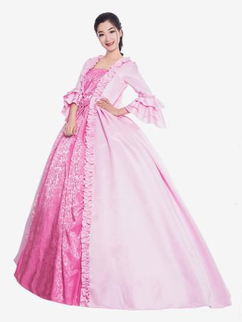 Carnevale Costumi Rosa 2024 Retrò Cascading Ruches Opaco in Raso Stile  Vittoriano Abito da Donna Vintage Costume Halloween