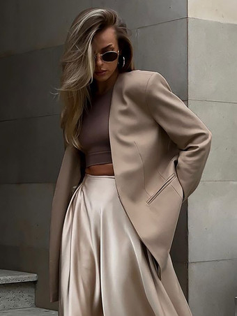 Jaqueta blazer feminina moderna com decote em V e mangas compridas