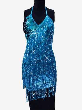 ティールラテンダンスドレス　2025　ゴールド　レディース　フリンジ 　スパンコールダンシングコスチュームハロウィン