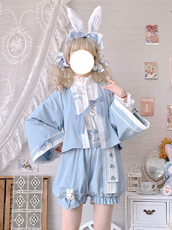 着物ロリータコートライトスカイブルー弓ポリエステルオーバーコートコート夏ロリータ生き抜く