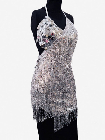 シルバー ラテンダンスドレス　2025　ゴールド　レディース　フリンジ 　スパンコールダンシングコスチュームハロウィン