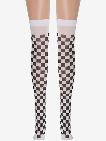 女性サロンストッキングチェック柄ニーハイソックスハロウィンコスプレコスチュームアクセサリー