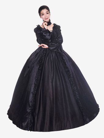 中世 ドレス 女性用 プリンセス 貴族ドレス ブラック 長袖 ヴィクトリア風 マルディグラ レトロ ヨーロッパ 宮廷風 中世 ドレス・貴族ドレス