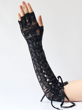 ゴシックロリータオーバースリーブレースアップレースポリエステル繊維 ロリータアクセサリー ブラック