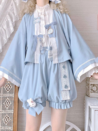 着物ロリータコートライトスカイブルー弓ポリエステルオーバーコートコート夏ロリータ生き抜く