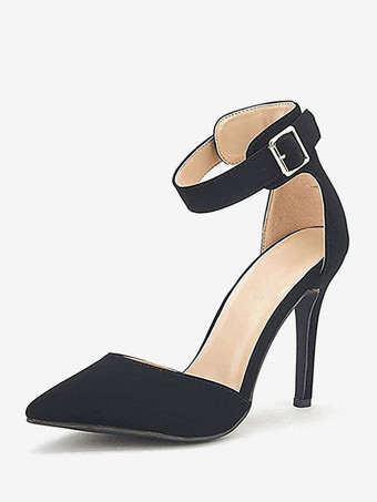 ブラック ヒールサンダル ポインテッドトゥ スティレットヒール サンダル ブルー