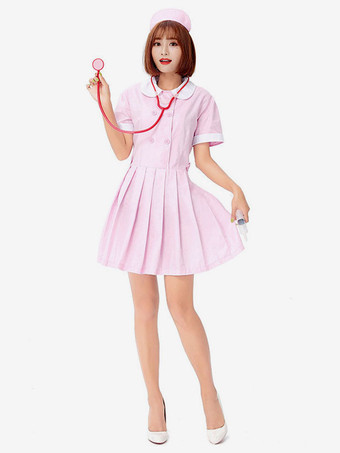 大人のピンクのナースポリエステルホリデーコスチュームセットのハロウィンコスチューム