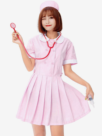 ピンク大人のピンクのナースポリエステルホリデーコスチュームセットのハロウィンコスチューム