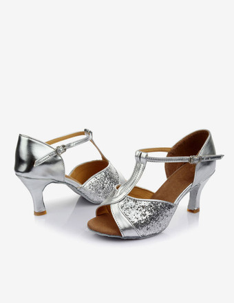 ラテンダンスシューズ　2025　キラキラ　オープントゥ　Tタイプ　ダンスシューズ　ゴールド　ボールルームシューズ